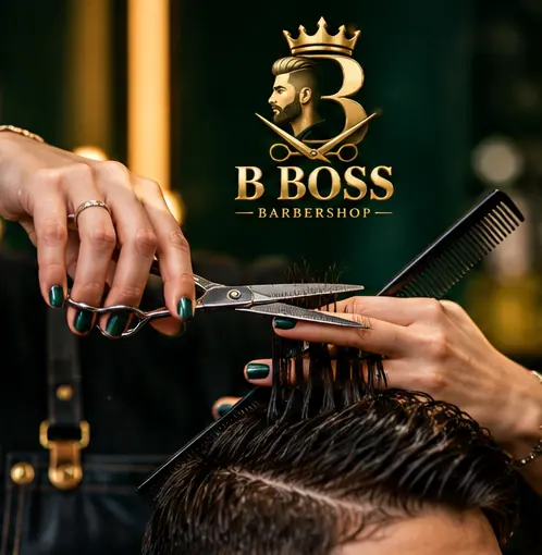 Barber cutting hair with scissors and comb